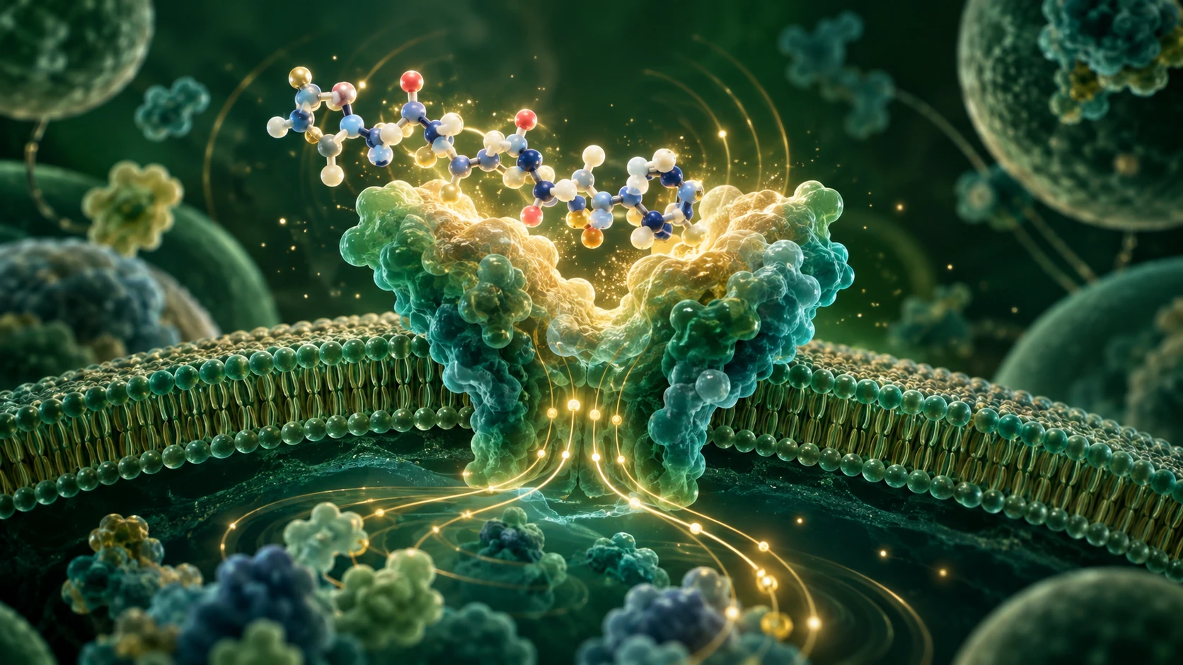 Conceptual peptide and membrane receptor with intracellular signalling motifs.
